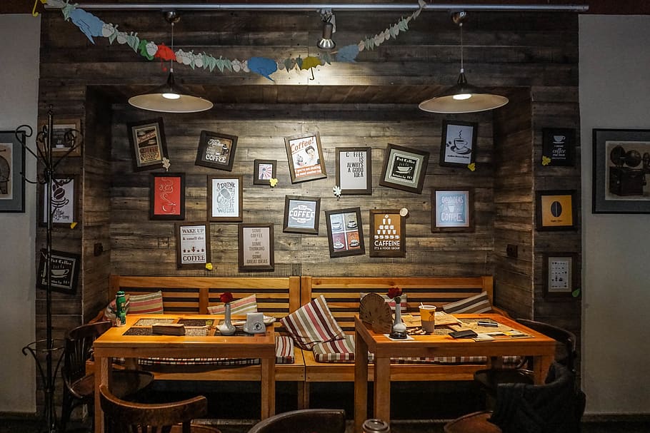 Dinning Tables Near Wall With Photo Frame Decor, architecture HD wallpaper