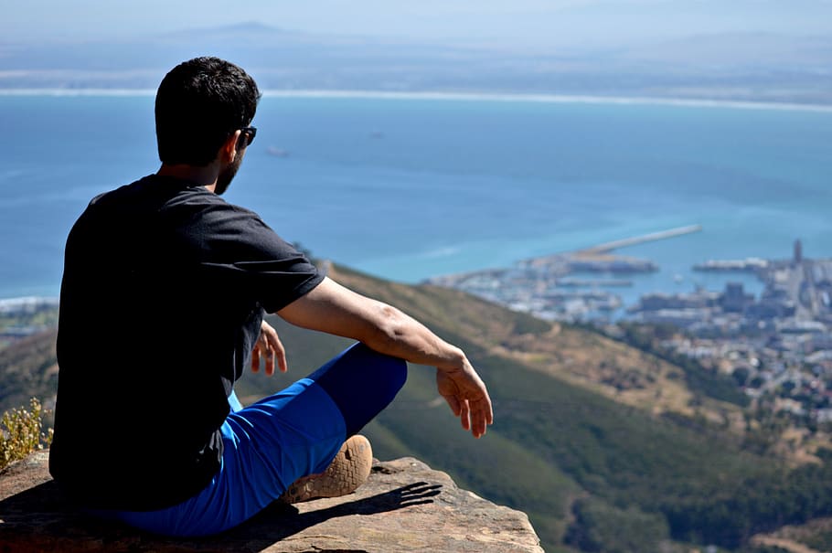 HD wallpaper: mountain, ocean, sky, meditate, cross legged, yoga