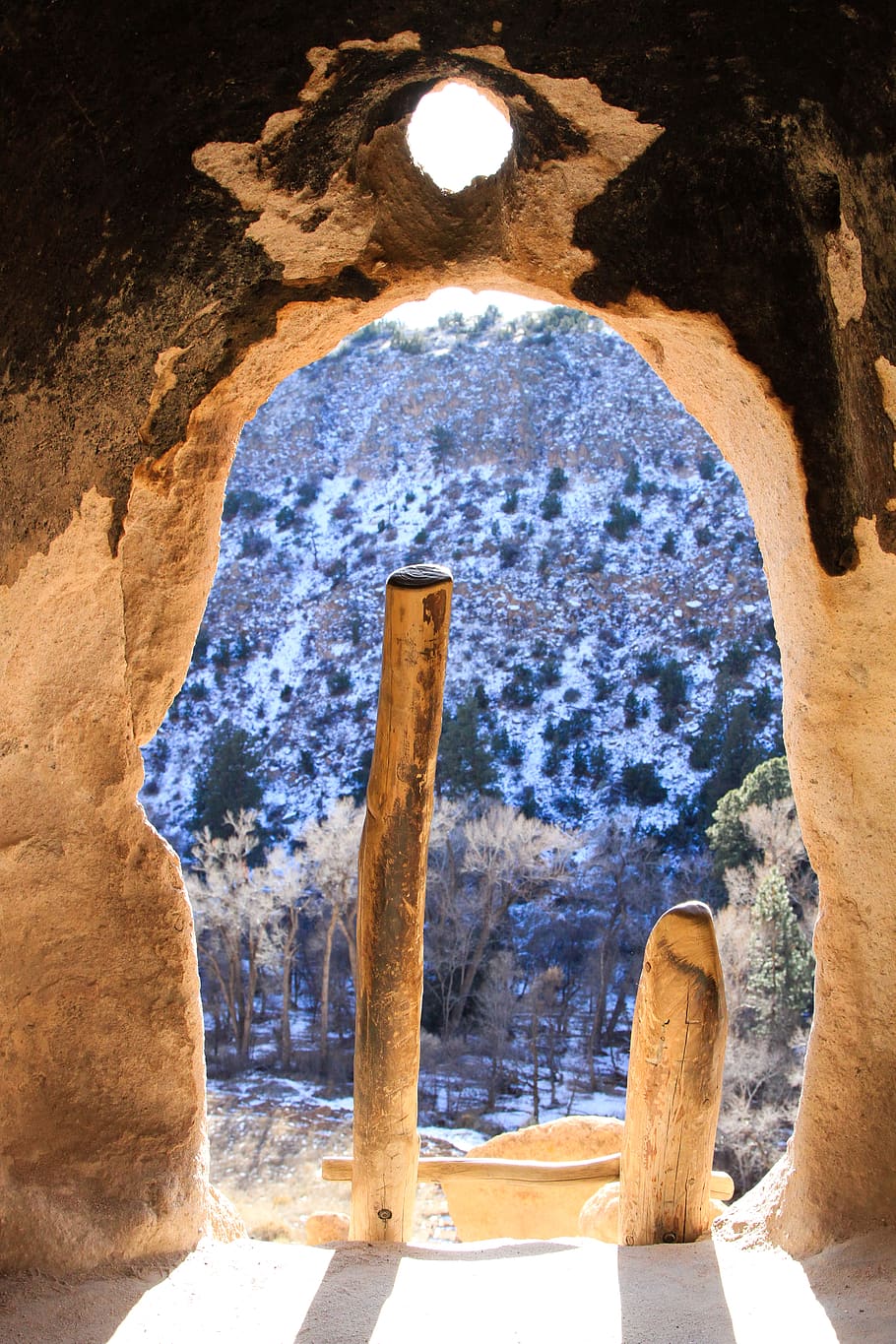 new mexico, cave, snow, light, trees, rock, architecture, no people HD wallpaper