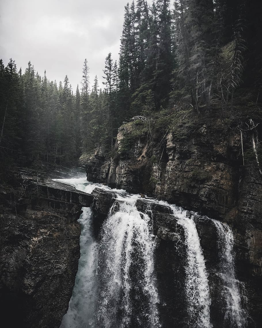 Timelapse Photo of a Water Falls, conifer, daylight, environment HD wallpaper