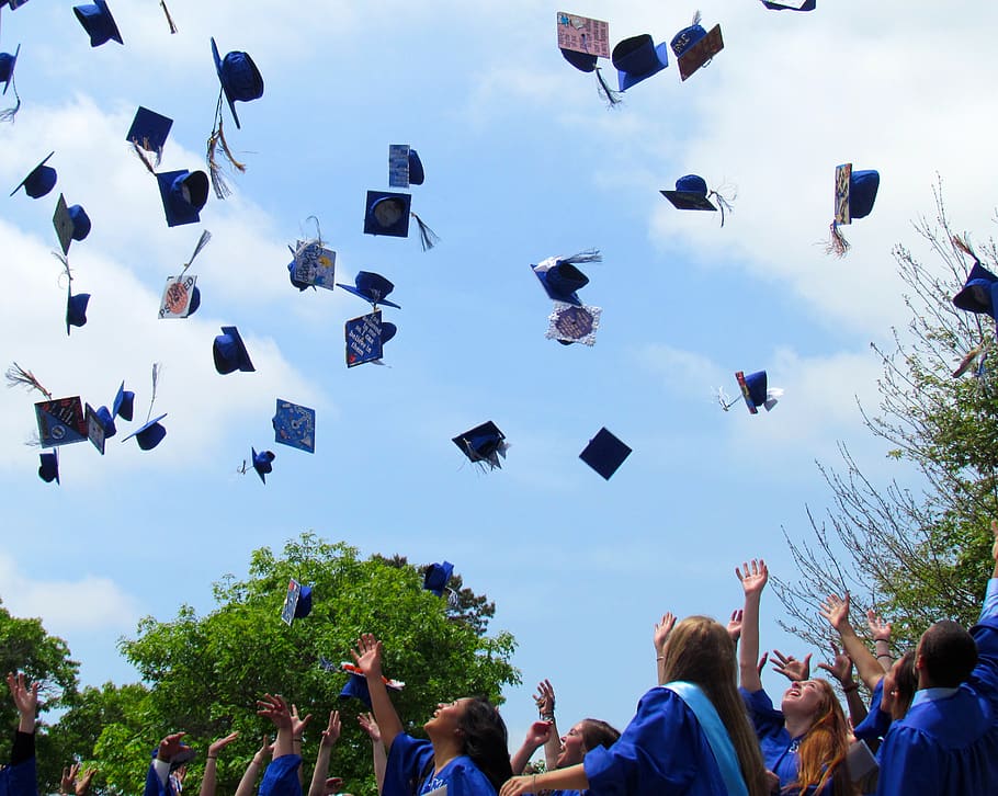 mashpee, graduation, graduation hats, graduation hat toss, celebrate, HD wallpaper
