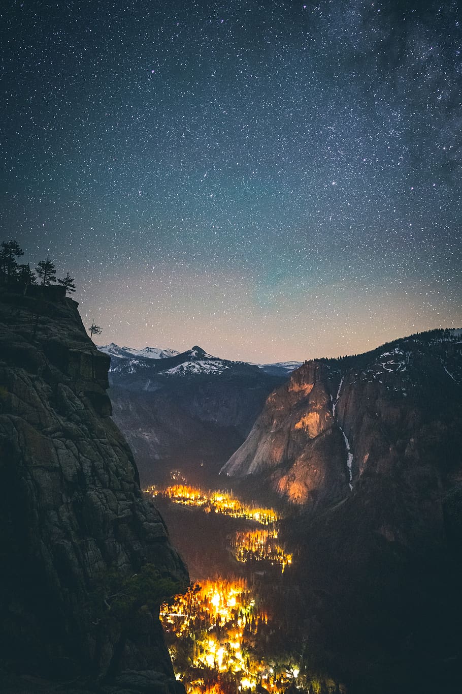 nature, outdoors, mountain, flame, bonfire, valley, astronomy HD wallpaper