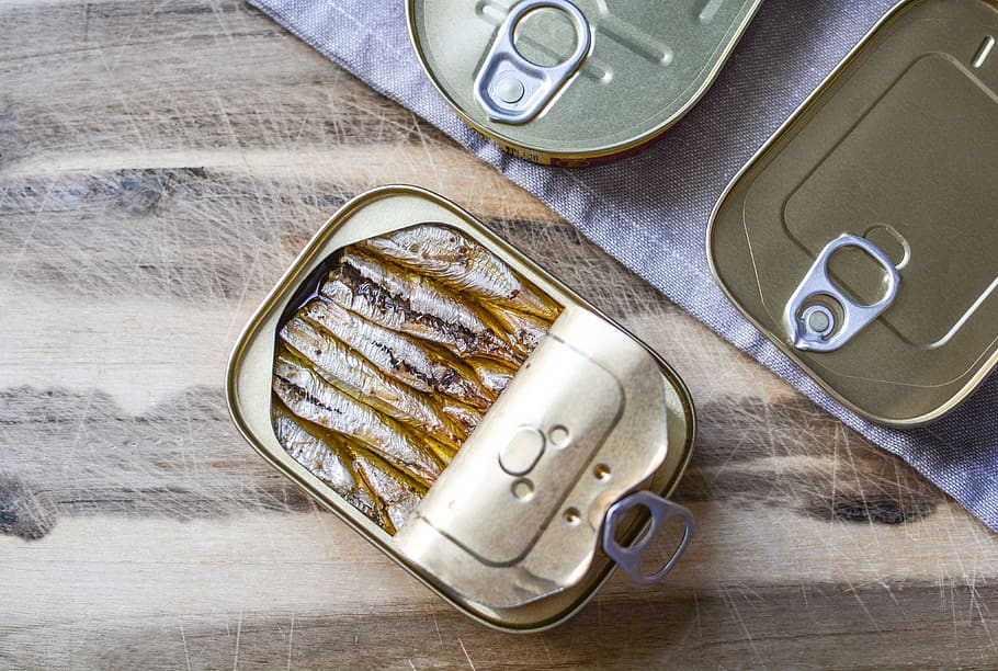 sardines in can on table, food and drink, still life, indoors, HD wallpaper