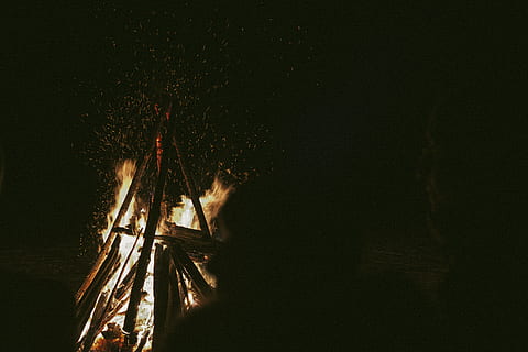 lit bonfire, flame, nature, outdoors, night, light, flare, fireworks HD wallpaper