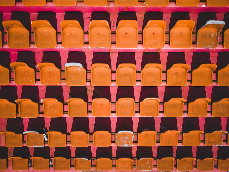 empty plastic bleachers, in a row, large group of objects, arrangement HD wallpaper