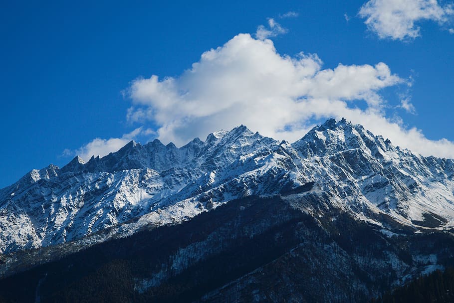 Mountain Under Blue Sky, altitude, clouds, cold, daylight, frost HD wallpaper