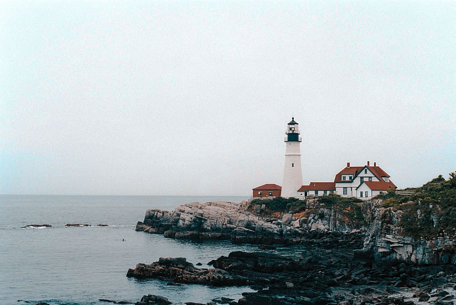 united states, cape elizabeth, portland head lighthouse, water