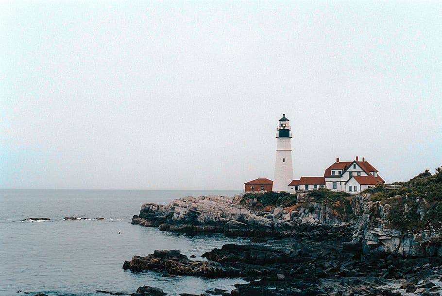 united states, cape elizabeth, portland head lighthouse, water, HD wallpaper