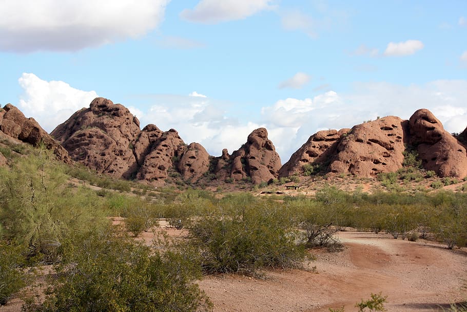 papago park, united states, phoenix, desert, boulder, rock, HD wallpaper