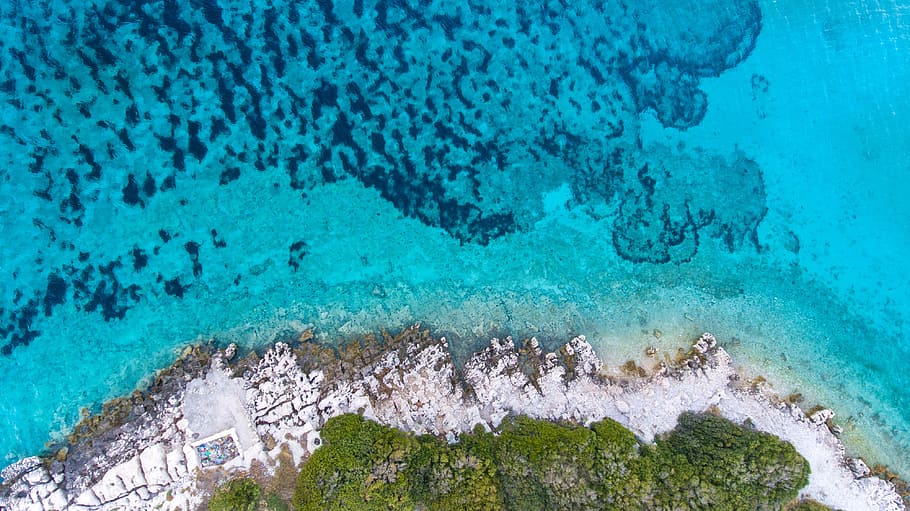 Aerial Photography of Island, background, beautiful, blue, clean HD wallpaper