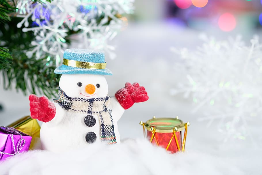 Snowman and Drum Decor, background, beautiful, bright, celebration HD wallpaper