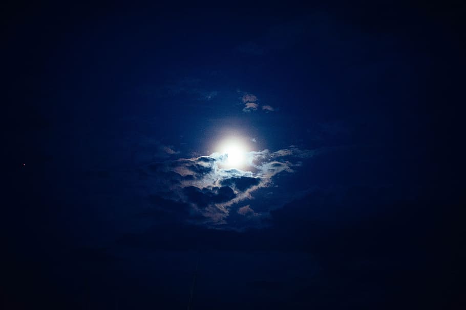 white moon covered of clouds, sky, sun, blue, nature, weather HD wallpaper