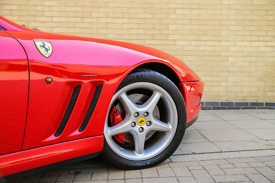 Red Ferrari Car, auto, automobile, automotive, brand, chrome, HD wallpaper