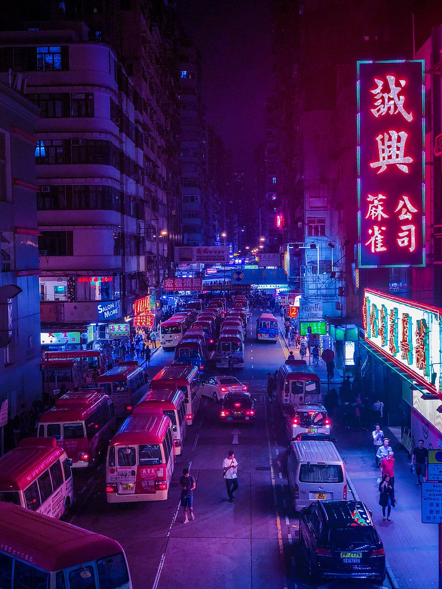 HD wallpaper: cars on road surrounded by buildings during night time ...