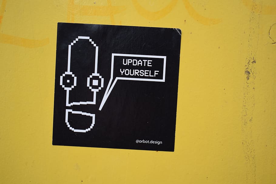 black update yourself sticker, text, western script, communication HD wallpaper