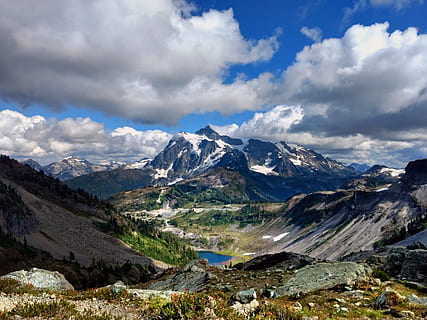 Scenic View of Mountain Under Cloudy Sky, 4k wallpaper, alpine HD wallpaper