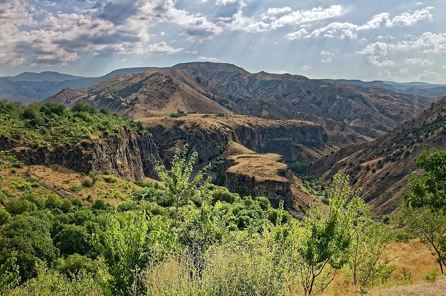 armenia, garni gorge, mountains, landscape, azat river, sky, HD wallpaper