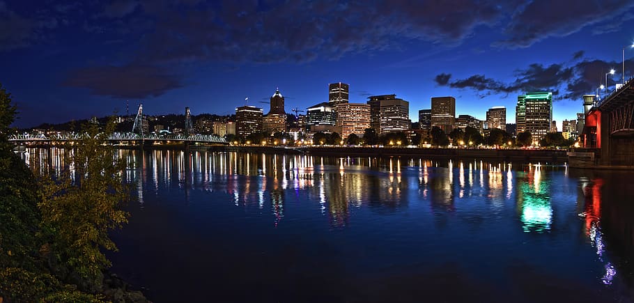 skyline, cityscape, morrison, willamette, building, bridge HD wallpaper