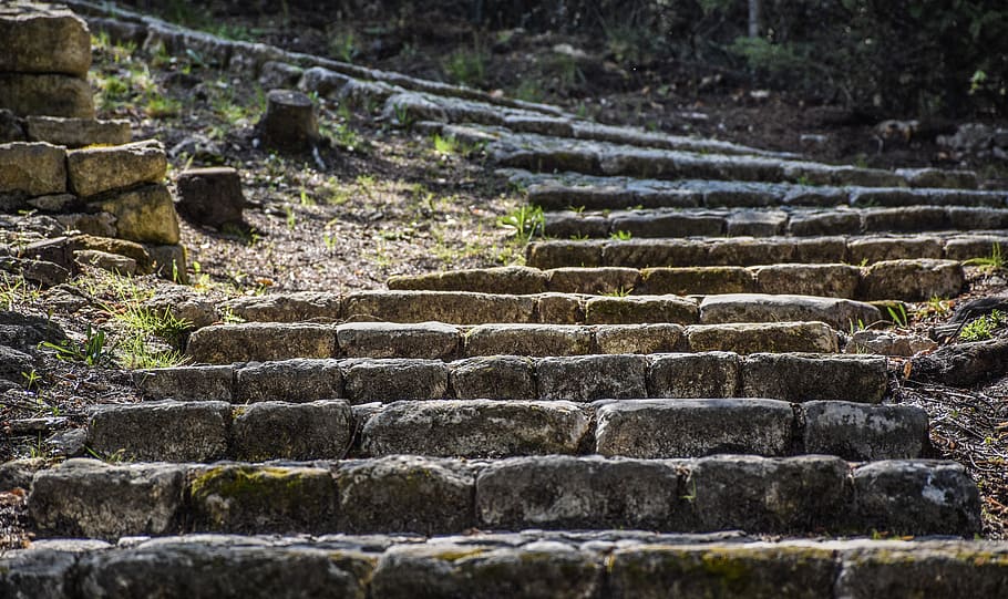 stairway, steps, cobbled, stairs, rise, old, stone, upward, HD wallpaper
