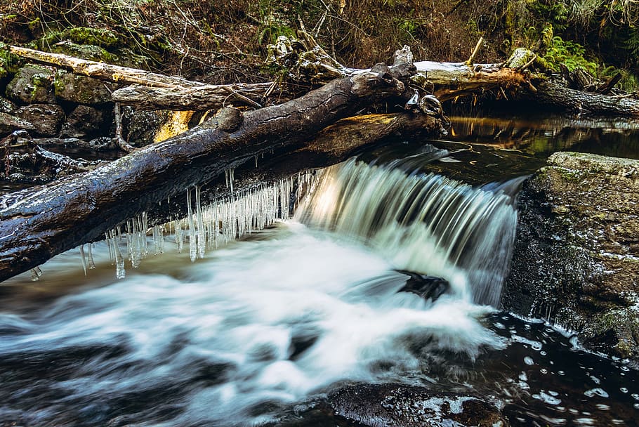 water, cold, winter, stream, nature, landscape, waterfall, dam HD wallpaper
