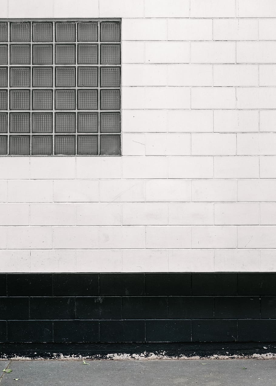 wall, bricks, window, street, glass, white, black, outside HD wallpaper