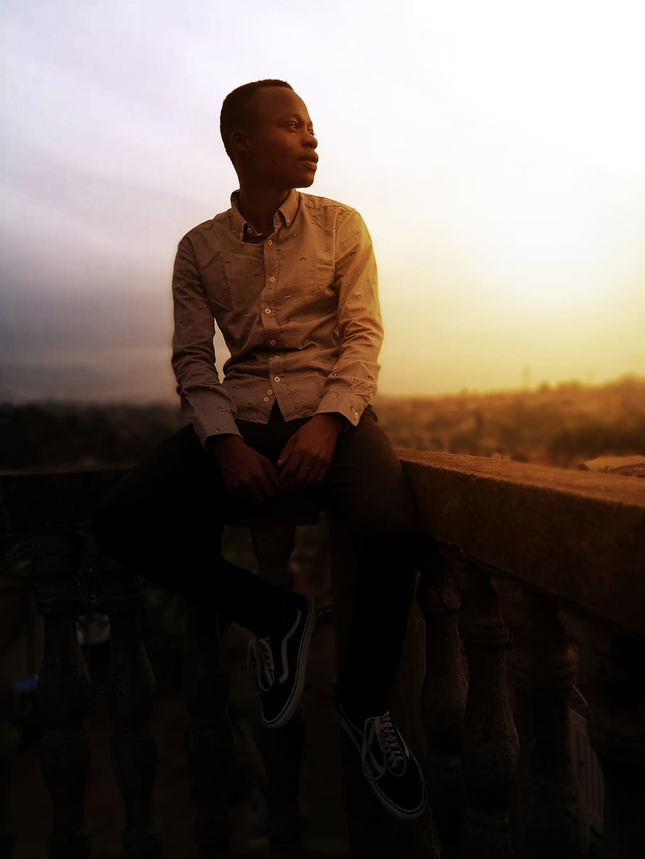 thinking, man, sunset, happiness, sitting, morning, evening HD wallpaper