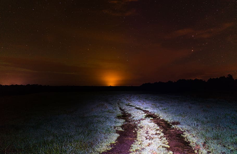 Scenic View of Open Field During Night Time, backlit, clouds HD wallpaper