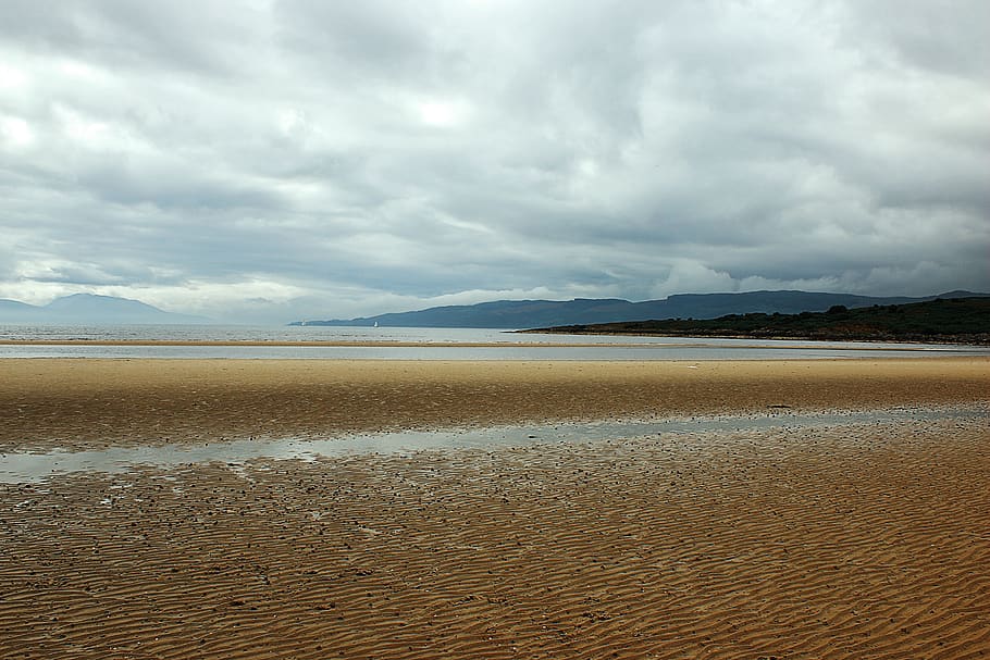 beach, sand, sea, mountains, sky, cloud - sky, scenics - nature HD wallpaper