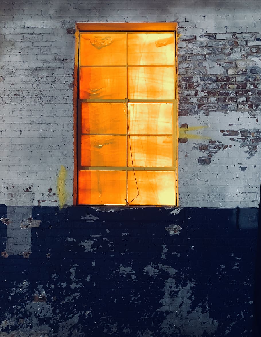 white steel window, brick, chicago, united states, orange, light HD wallpaper