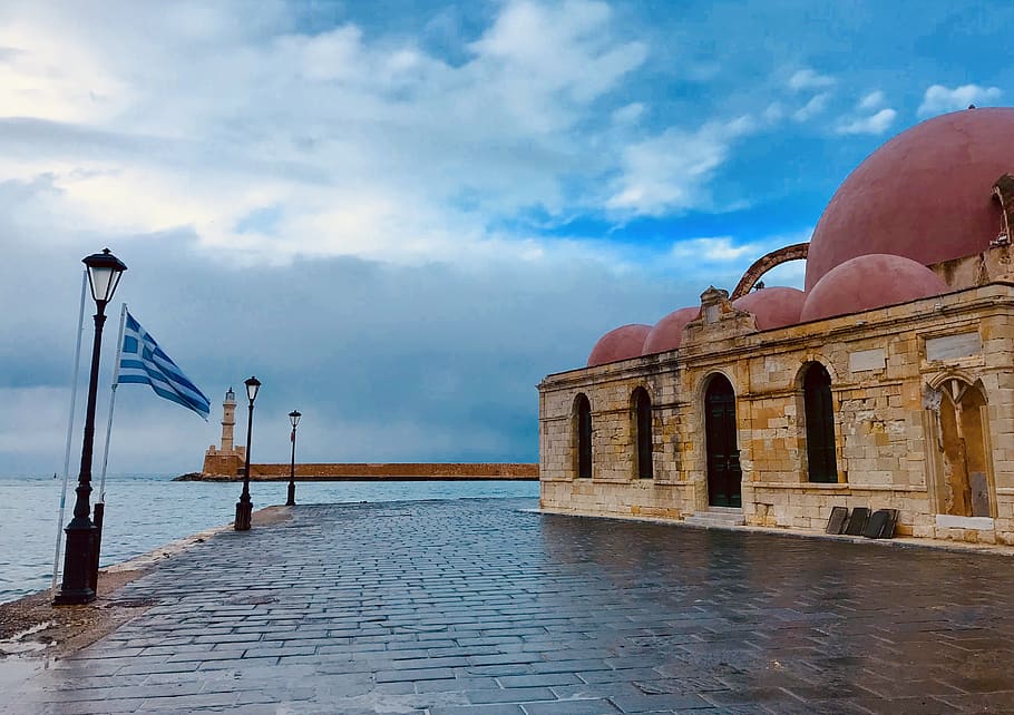 dome, architecture, building, greece, akti tompazi 1, chania HD wallpaper
