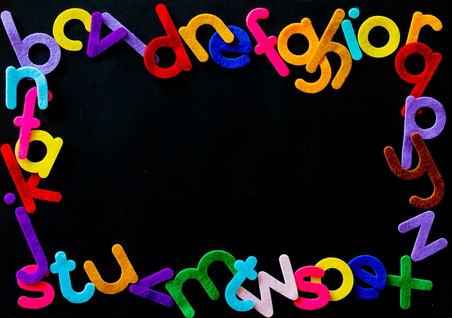 Black Background With Alphabet Letters Text Overlay, abc, alphabets HD wallpaper