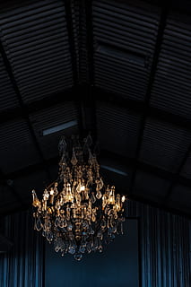 clear crystal uplight chandelier, interior, dark, luxury, interior design HD wallpaper