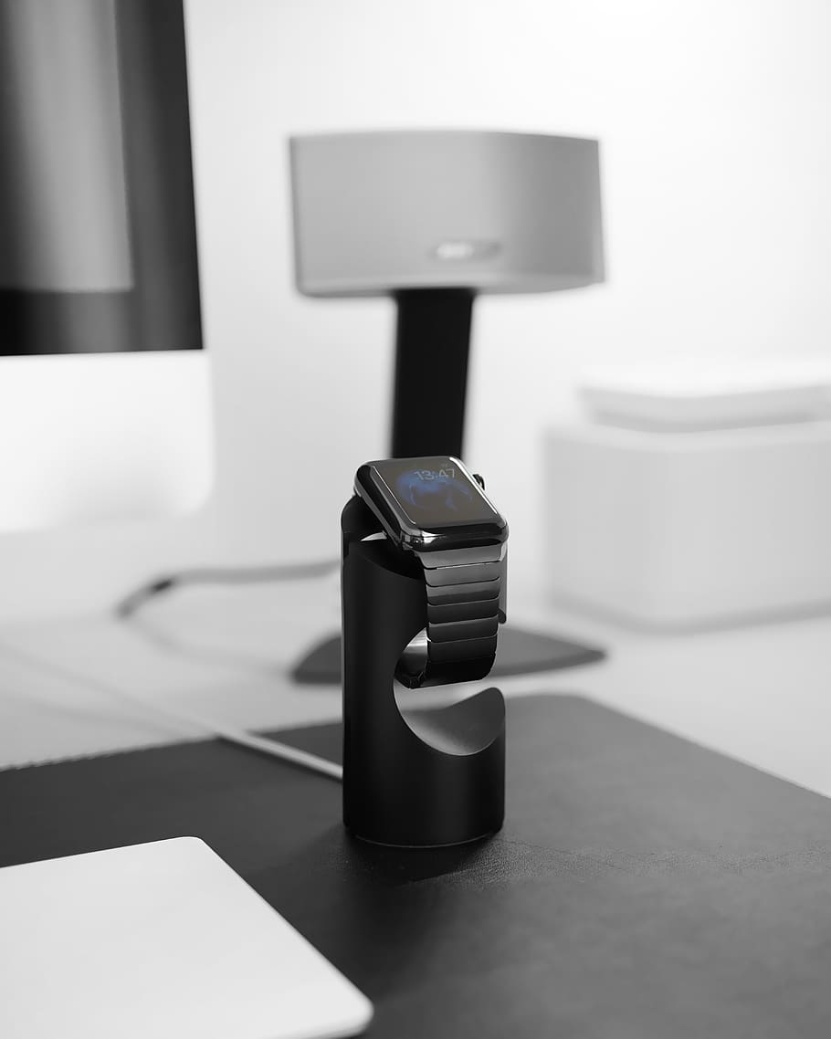 black and white, table, watch, store, indoors, no people, technology HD wallpaper