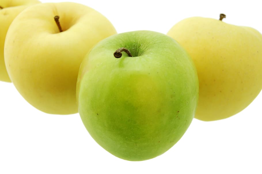apple, close-up, closeup, yellow, diet, dieting, eating, food HD wallpaper