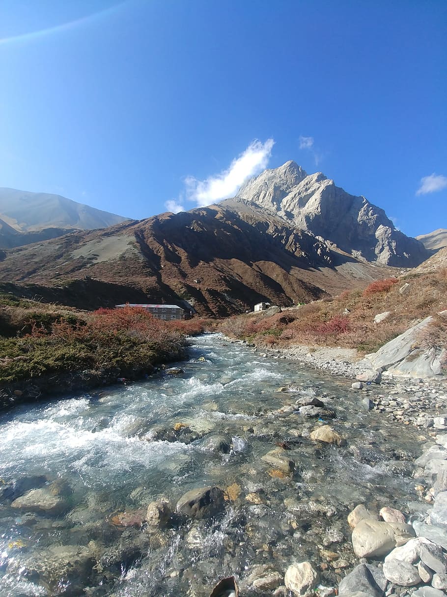 Tilicho Lake Trekking - Stream, nature, himalayas, mountain, snow, HD wallpaper