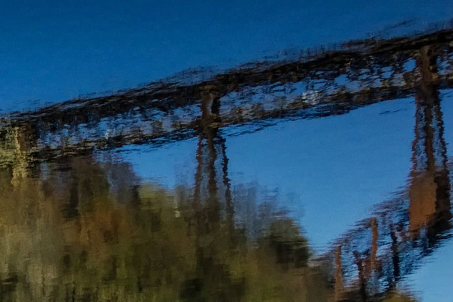 water, reflection, bridge, blue sky, nature, abstract, autumn HD wallpaper
