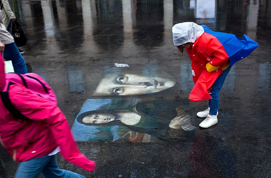 france, paris, chalks, drawn, children, rain, art, leonardo da vinci HD wallpaper