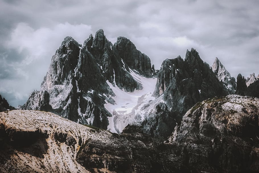 gray mountain at daytime, sky, winter, snow, rock, outdoors, wanderlust HD wallpaper