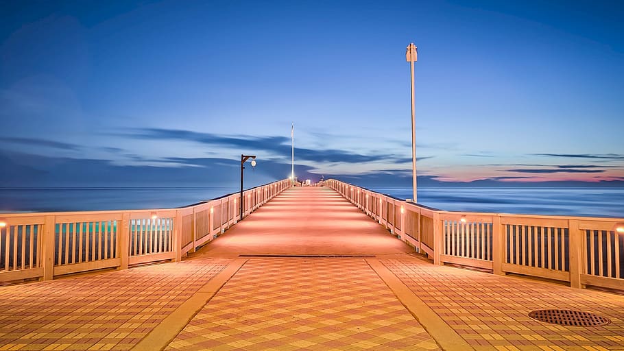 Brown Wooden Sea Duck, beach, ocean, peaceful, pier, seascape HD wallpaper