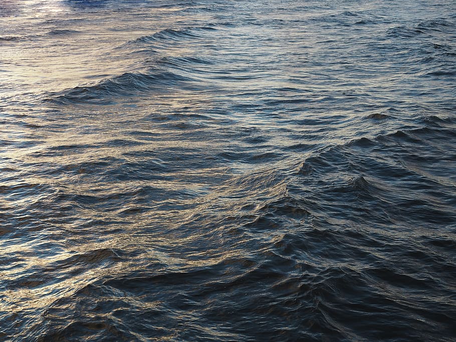 ocean, seascape, waves, evening, sunrise, full frame, backgrounds HD wallpaper