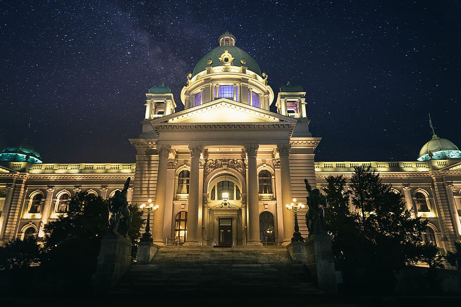 belgrade, serbia, parlament, night, architecture, built structure, HD wallpaper