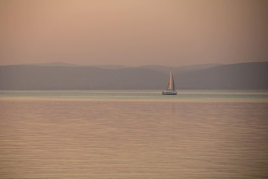 dusk, water, sailing, sunset, mood, nature, lake, landscape HD wallpaper