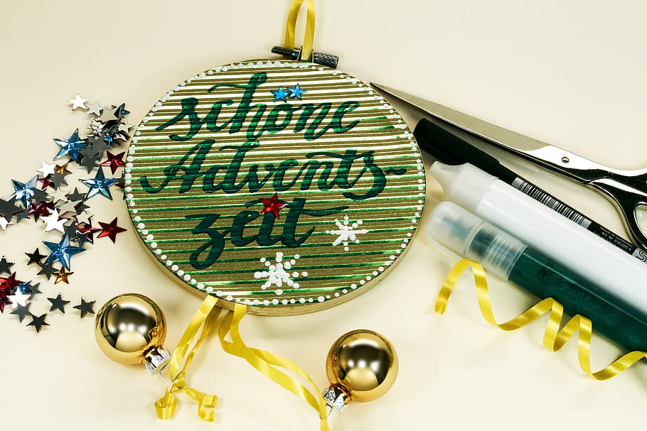 advent, door hanger, tinker, star, christmas balls, gold, shining, HD wallpaper