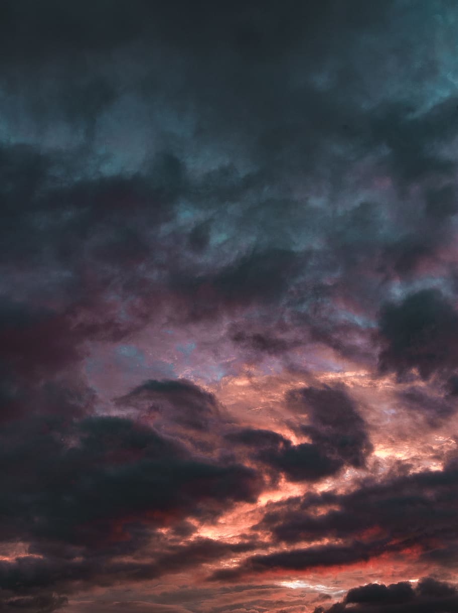 clouds at noon, outdoors, weather, nature, sky, grey, red sky HD wallpaper