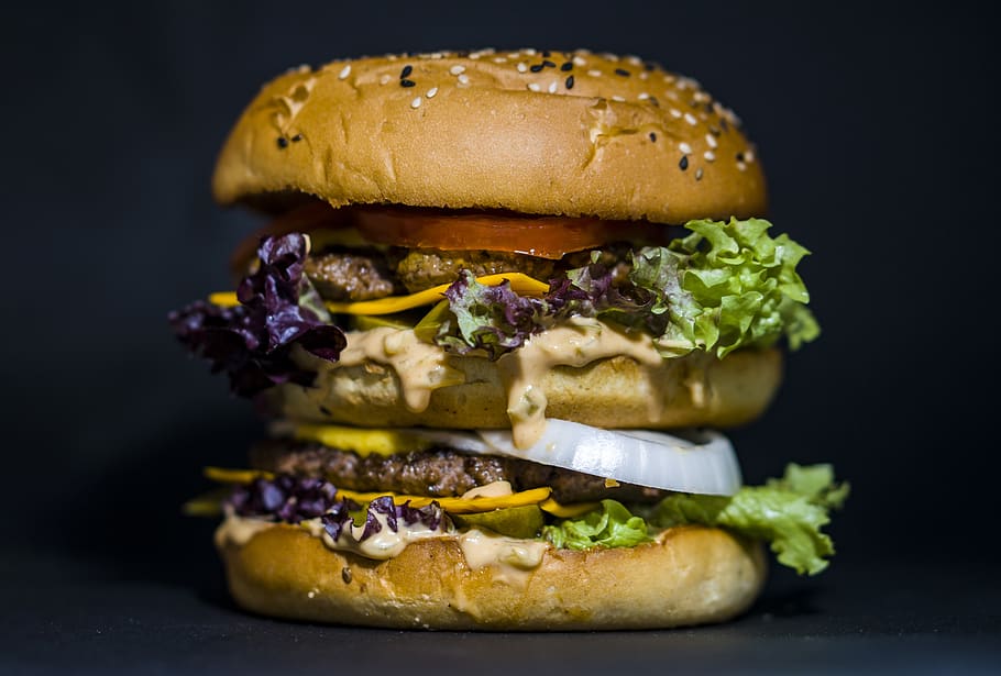 double patty burger, studio shot, food, food and drink, sandwich HD wallpaper