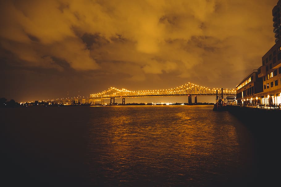 united states, new orleans, clouds, river, nola, night sky, HD wallpaper