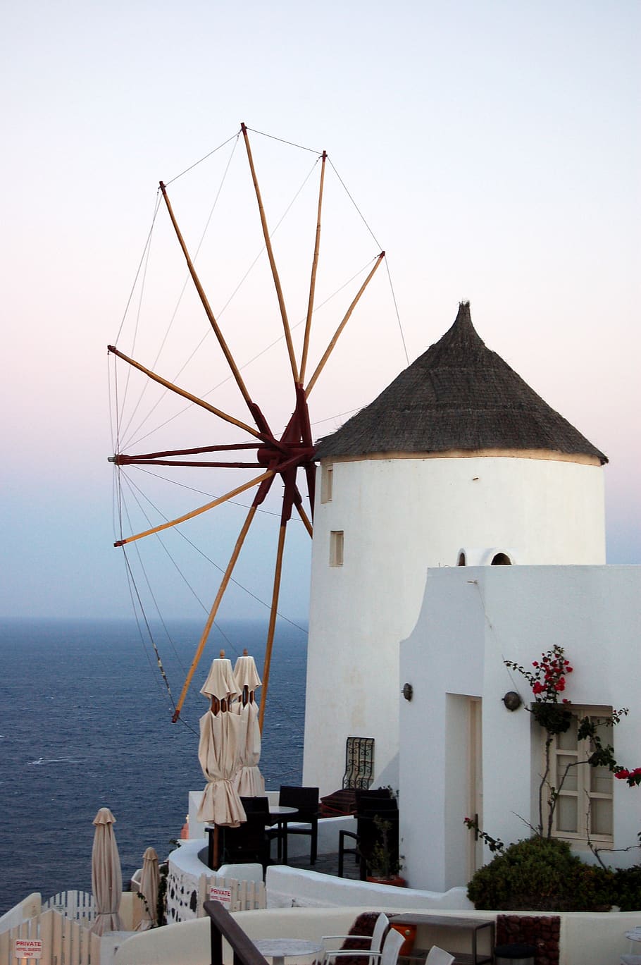 greece, oia, windmill, sunrise, santorini, travel, vacation HD wallpaper