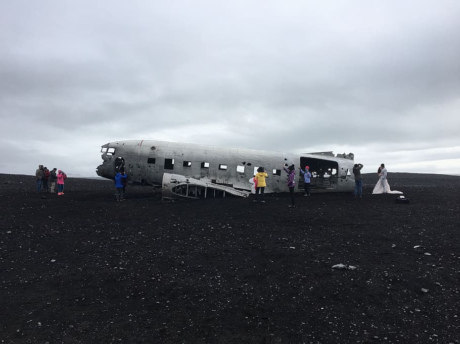 iceland, solheimasandur plane wreck, crash, grey, lost, airplane, HD wallpaper
