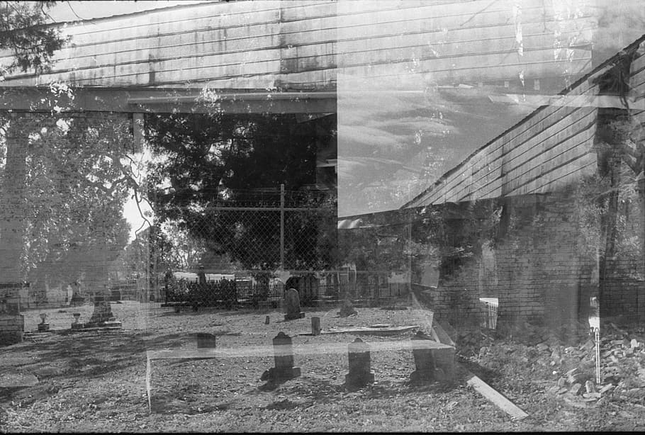 cemetery reflection on clear glass panel, building, nature, outdoors HD wallpaper