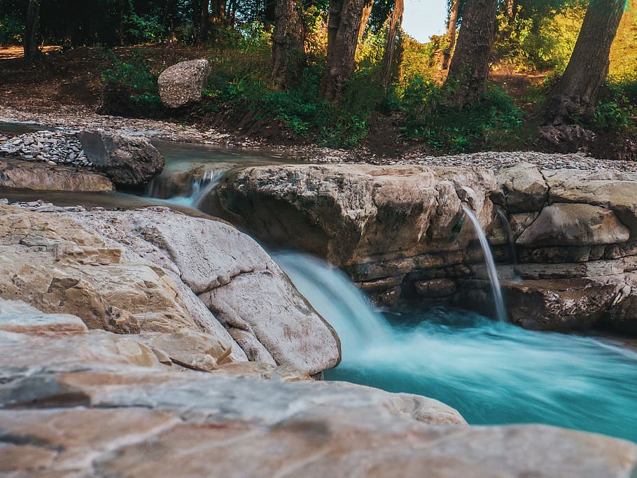 Photography of Water Flow Near Rocks, cascade, creek, environment HD wallpaper